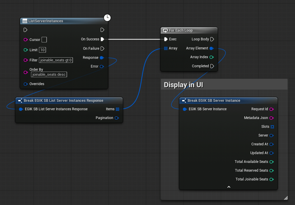 List server instances with filter and display in UI